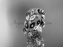 wedding photo -  platinum diamond flower, leaf and vine wedding ring, engagement ring, wedding band ADLR161