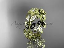 wedding photo -  14kt yellow gold diamond flower, leaf and vine wedding ring, engagement ring, wedding band ADLR161