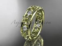 wedding photo -  14kt yellow gold diamond leaf wedding ring, engagement ring, wedding band. ADLR160 nature inspired jewelry