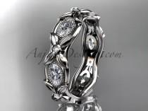 wedding photo -  platinum diamond leaf and vine wedding ring, engagement ring. ADLR152. Nature inspired jewelry