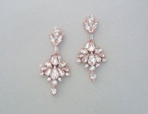 wedding photo -  Wedding Earrings - Chandelier Earrings, Bridal Earrings, ROSE GOLD Earrings, Crystal Earrings, Swarovski Crystals, Wedding Jewelry - VEDA