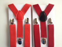 wedding photo - Red Suspender & bowtie Set Baby Suspenders Boys Bowties Toddler Suspenders Necktie Mens bow ties Fathers day Matching Wedding ring bearer