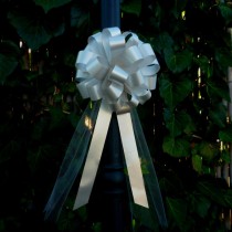 wedding photo - 10 Silver Gray Pull Bows Tulle Tails Wedding Pew Decorations Church Aisle