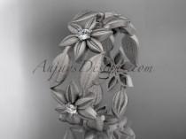 wedding photo -  Paltinum diamond leaf and vine, flower wedding ring, engagement ring, wedding band ADLR344