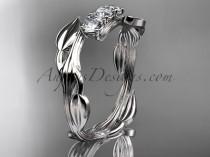 wedding photo -  Platinum diamond leaf and vine three stone ring ADLR247
