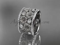 wedding photo -  Platinum diamond flower wedding ring, engagement ring ADLR232