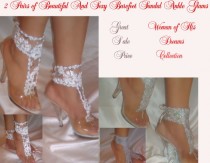 wedding photo -  2 Pairs of Barefoot Sandal Ankle Glams, Woman Of His Dreams Collection, White Bottomless Sandals, Anklets, Ankle Bracelets, Bridal Sandals