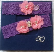 wedding photo -  Wedding leg garter, Wedding accessoaries, Bridal accessoary, Purple wedding garter, Chiffon Flower Rhinestone Lace Garters