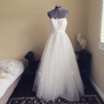 wedding photo - Taylor-One of a kind wedding dress- strapless princess full Aline lace and tulle wedding dress - ready to wear