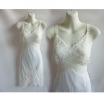 wedding photo - 50s Vintage Slip Size L White Nylon Lace Movie Star 40 60s Pin Up