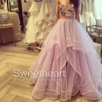 wedding photo -  2 Pieces Ruffled Embroidery Tulle Long Prom Dresses, Formal Dress from Sweetheart Girl