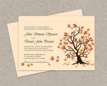 wedding photo - DIY Fall Wedding Invitation, Printable Fall Leaves Wedding Invitations, Falling Leaves Autumn Wedding Invitation Template
