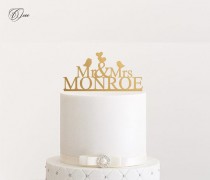 wedding photo - Custom name wedding cake topper by Oxee, metallic gold and silver personalized cake toppers