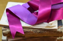 wedding photo - reversible fuchsia and violet satin ribbon