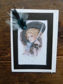 wedding photo - 1908 "  Blue feather Bonnet" from Harrison Fisher Bachelor Bells 5x7 note card