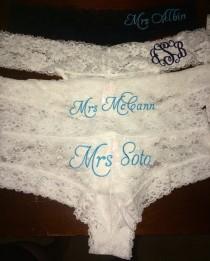 wedding photo - Monogram bridal cheeky underwear; monogram wedding panties; personalized lace underwear; something blue; custom bridal underwear
