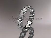wedding photo -  platinum white sapphire flower wedding ring, engagement ring, wedding band ADLR345