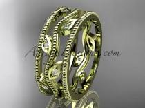 wedding photo -  14k yellow gold diamond leaf and vine wedding band,engagement ring ADLR7B