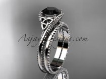 wedding photo -  Spring Collection, Unique Diamond Enga14kt white gold diamond celtic trinity knot wedding ring, engagement set with a Black Diamond center stone CT7322Sgement Rings