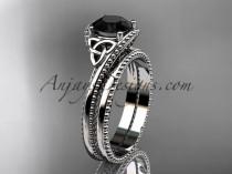 wedding photo -  platinum diamond celtic trinity knot wedding ring, engagement set with a Black Diamond center stone CT7322S