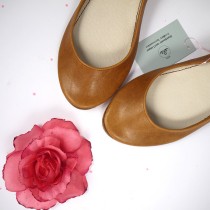 wedding photo - Tan Light Brown Soft Leather Handmade Ballerinas Flats Shoes
