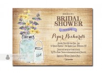 wedding photo - Mason Jar Bridal Shower Invitation Rustic Wood Chic Watercolor Wildflowers Typography Classic FREE PRIORITY SHIPPING or DiY Printable- Piper