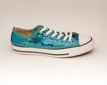 wedding photo - Sequin Sky Blue Canvas Converse Low Top Sneakers Shoes