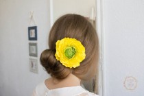 wedding photo -  Bridal hairstyles, Yellow Green Flower brooch, Yellow Rose Flower brooch, handmade