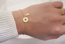 wedding photo - Personalized Compass Bracelet, Personalized bracelet, best friend bracelet, initial bracelet, Nautical Jewelry