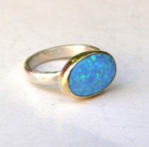 wedding photo - Engagement Ring ,Cocktail, Handmade statement ring - Blue opal Gemstone silver ring  - Recycled gold ring - Made to order