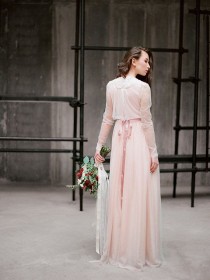 wedding photo - Ivanna // Bohemian Wedding Dress - Pink Wedding Dress - Rustic Wedding Dress - Long Sleeves Wedding Gown - Romantic Wedding Dress - Boho