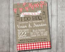 wedding photo - I Do BBQ Barbecue Engagement Party Couples Shower Invitation Red Gingham Picnic Rustic Burlap Mason Jar Digital I Customize It For You