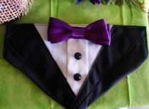 wedding photo - TUXEDO COLLAR Bandana Black with Purple Bow Tie  - Dog Puppy Cat Pet