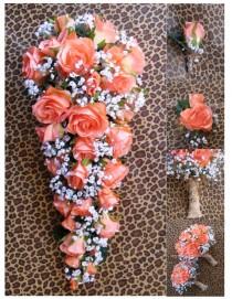 wedding photo - New Artificial Rustic Coral Reef Wedding Bouquet, Cascading 21" in length. Baby's Breath And Coral Bridal Bouquet