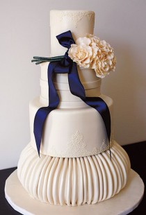 wedding photo - Ivory Lace Wedding Cake With Ribbon