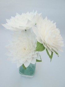 wedding photo - Paper Dahlia/ White Dahlia/ Paper Flowers/ Wedding Decoration/ Wedding Bouquets/ Table Flowers/ Party/ Baby Showers/ Bridal Showers