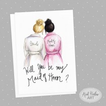 wedding photo - Maid of Honor PDF Download Blonde Bride, Black Bun Will you be my Maid of Honor PDF printable card