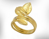 wedding photo - Gold Diamonds Engagement Ring - Leaves Engagement Ring - Art nouveau Ring - Statement Engagement Ring - Free Shipping