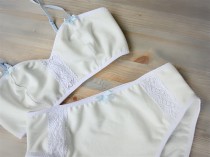 wedding photo - Organic cotton bralette  - white lace soft  bra - vintage style undergarment - vintage lace cotton bralette