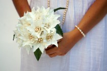 wedding photo - SILK WEDDING BOUQUET, Silk Bridal Bouquet, Lilly Flower Pearl Bouquet, Ivory Wedding Bouquet, Bridal Bouquet, Silk Flower Wedding Bouquets