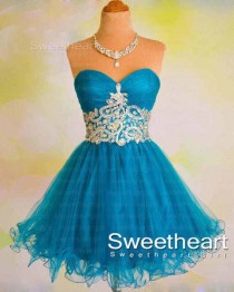 wedding photo -  Blue Sweetheart Tulle Short Prom Dress, Homecoming Dresses from Sweetheart Girl