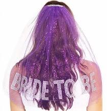 wedding photo - Rhinestone Gem Bride To Be Sparkle Tulle Veil - Double Layer,  Bachelorette Party Veil, Purple Bachelorette Veil