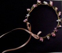 wedding photo - Peachy pink hair wreath wedding accessories silk flower crown Blush bridal photo prop halo faux circlet headwreath couronne fleurs garland