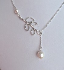 wedding photo - Silver Branch Necklace with A Pearl Drop, Bridal Jewelry, Pearl necklace