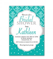 wedding photo - Bridal Shower Invitation Teal and Gray Adult Party Invitation Birthday Invite Damask and Polka Dots 5x7 Printable Party Invite JPEG file 25