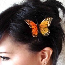 wedding photo - feather butterfly hair clip - monarch butterfly hair clip - bohemian hair accessory - orange butterfly clip - women's accessory - MARGARET