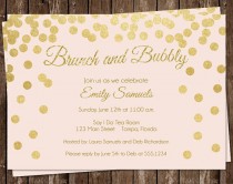wedding photo - Wedding Shower Invitations, Pink, Gold, Confetti, Champagne, Bridal, Set of 10 Printed Cards, FREE Shipping, BRBUP, Brunch & Bubbly Pink