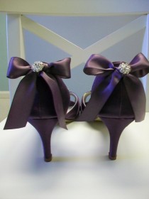 wedding photo - Purple Wedding Shoes - Purple Bows - Crystal - Peep Toe - Bridal Shoes - Dyeable Shoes - Choose From Over 100 Colors -  Choose Heel Height