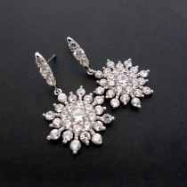 wedding photo - Snowflake Wedding earrings, Rhinestone Snowflake earrings, Winter Wedding earrings, Cubic zirconia earrings, Crystal earrings, Bridesmaid