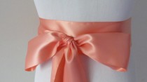 wedding photo - Deep Peach Ribbon Sash / Double Faced Ribbon Sash / Bridal Sash / Bridal Ribbon / Deep Peach